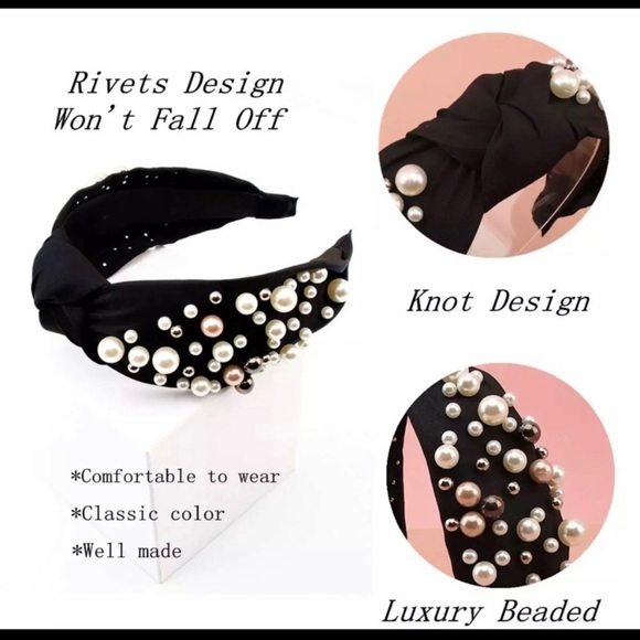 2/$12 Luxury Peach Faux Pearl Headband - Picture 3 of 3